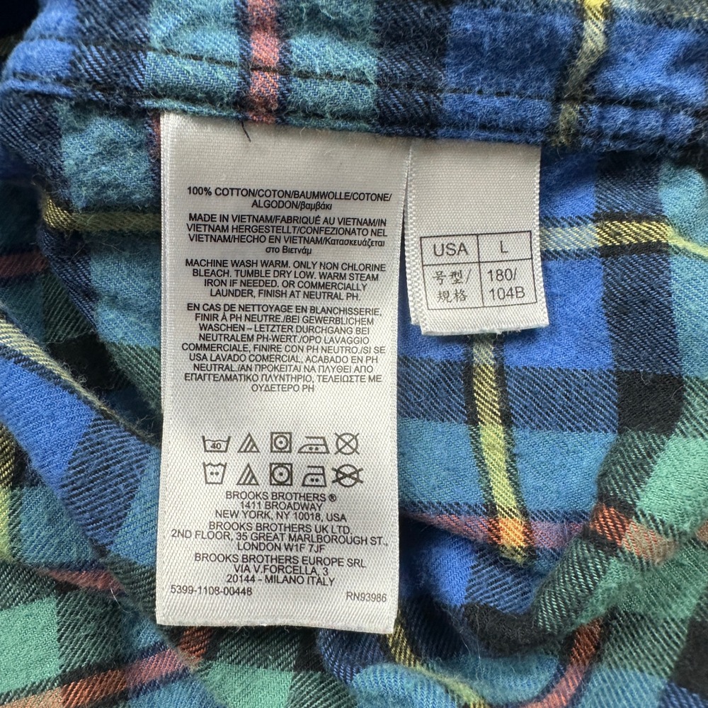 Brooks Brothers Madison Fit Plaid Button Down Shirt Mens Large Blue Green Cotton - Picture 6 of 6